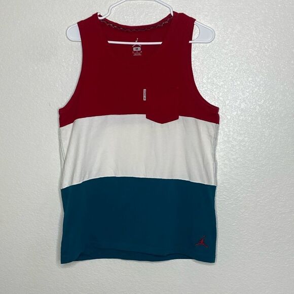 NIKE Air Jordan Rare Colorway Red/ White/Green Flight Tank Top with V Pocket M - Picture 1 of 6